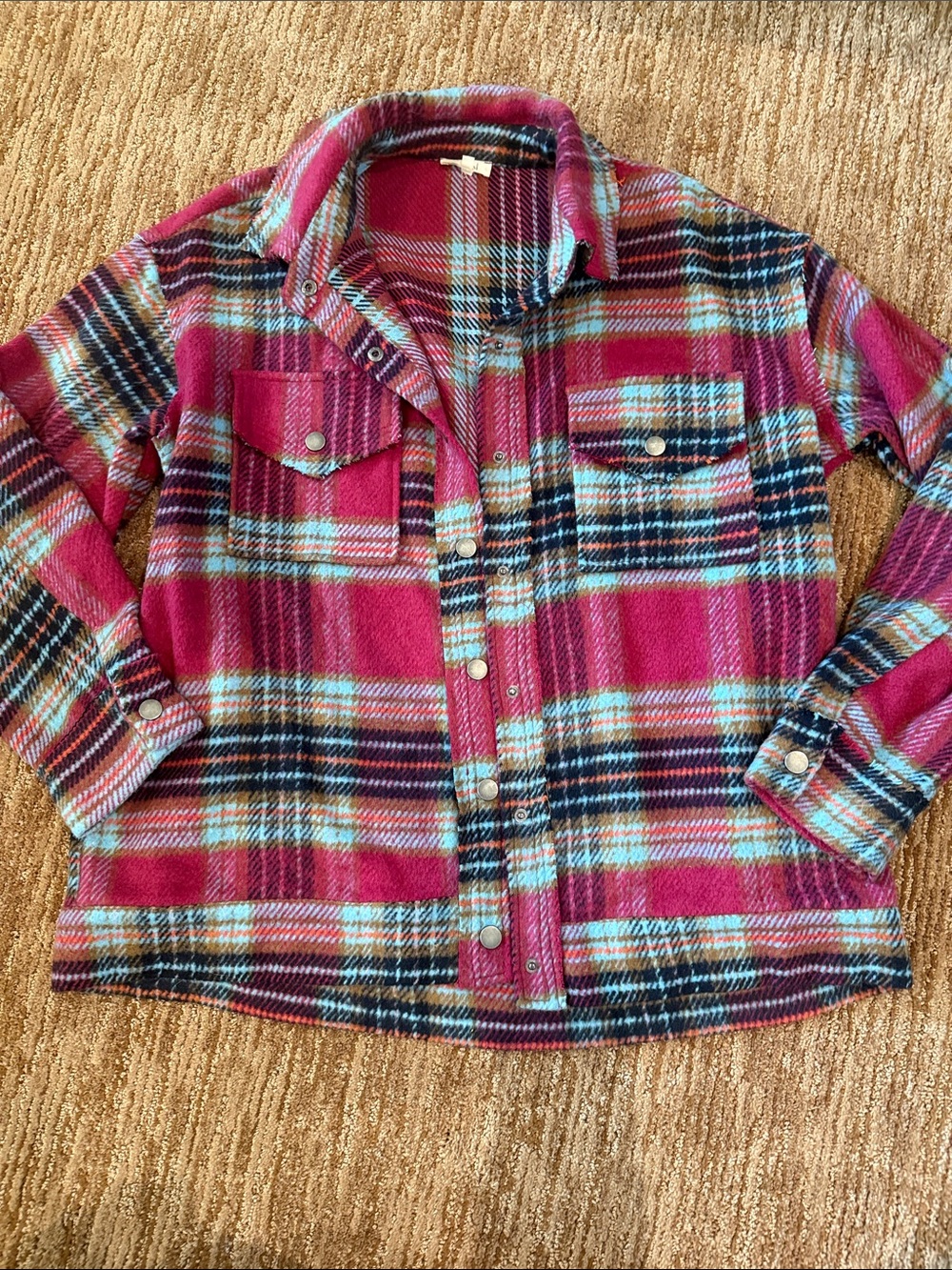 Girls' Plaid Button-Up Shirt Jacket in Fuchsia